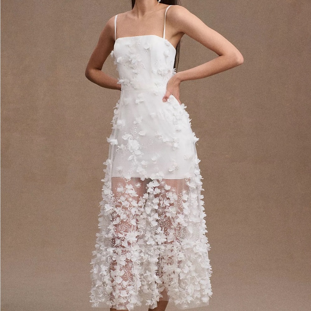 Helsi Audrey Square Neck Floral Appliqué Sheer Midi Dress